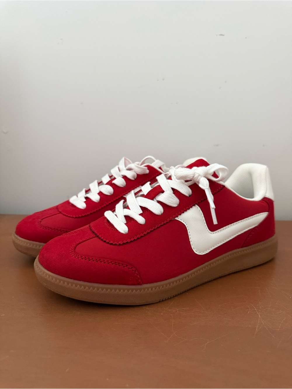 JustFab Red Sneakers with White Accent and Gum Sole